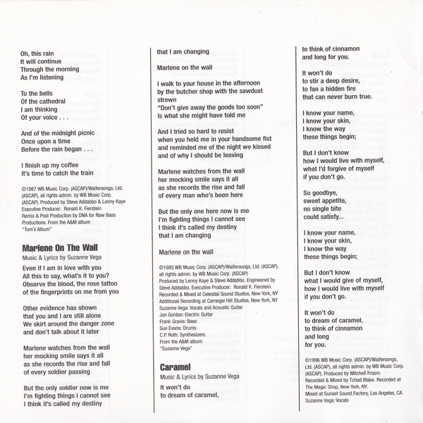 Suzanne Vega  The Best Of; Tried And True : Inlay 8